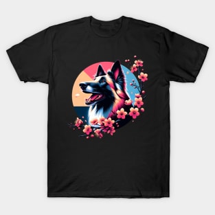 Joyful Belgian Sheepdog Amidst Spring Cherry Blossoms T-Shirt